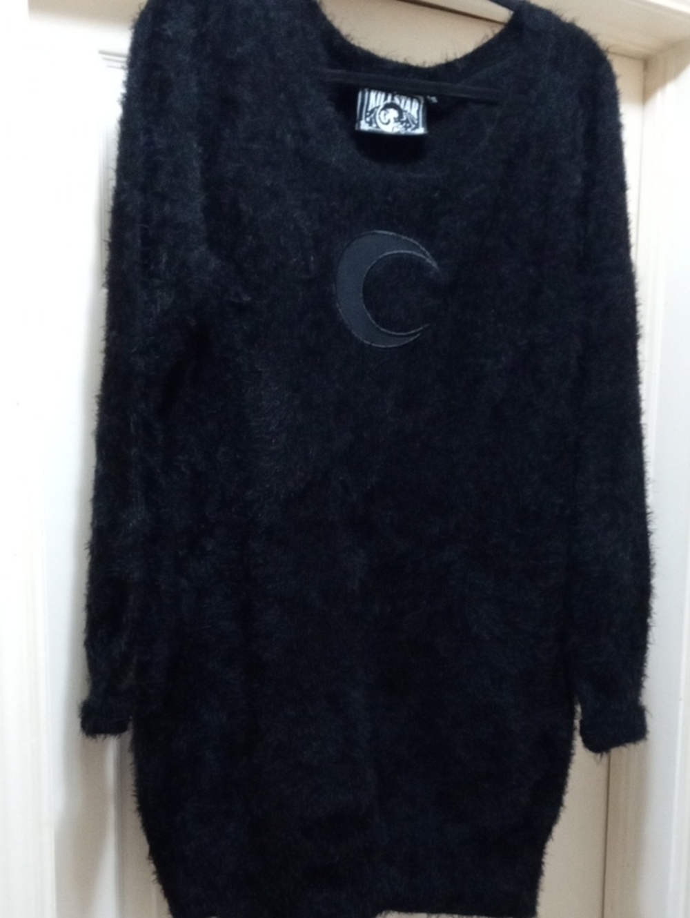 Killstar Black Fuzzy Crescent Moon Long Sleeve Dress Bust 46 Length 27